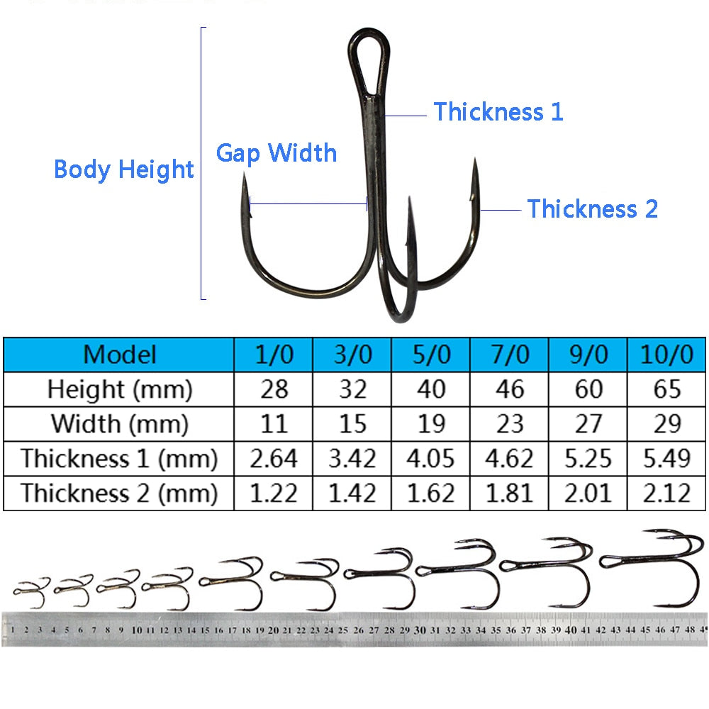Treble Hook 10#-10/0# Full Size Fishhooks 50PCS/6PCS Super Sharp High Strength Carbon Steel Angle Anchor Sea LAKE Carp Fishing