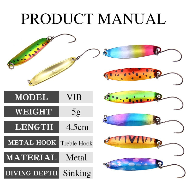Fishing Spoons Metal Lures, Colorful Casting Fishing Spinner Baits Trout Trolling Spoon Fishing Lures Sharp Hooks Tackle