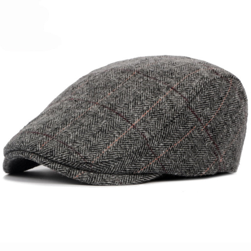 HT1329 2019 Autumn Winter Men Cap Hats Berets British Western Style Wool Advanced Flat Ivy Cap Classic Vintage Striped Beret Cap