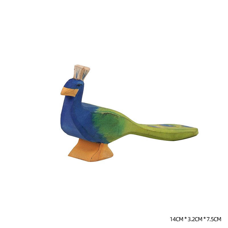 Wooden Bird Tree Peacock Ostrich Birds Figures Open Ended Toys Small World Play Wooden Stacking Toys for Children Collection