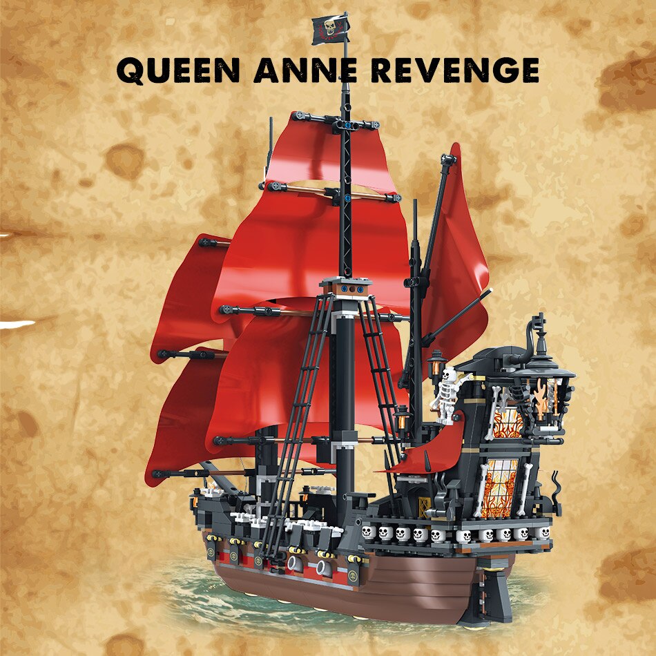 City Of The Caribbean Pirates Ships Building Blocks DIY Idea Queen Anne&#39;s Revenge Ship Lego Models Bricks Toys For Kids Children