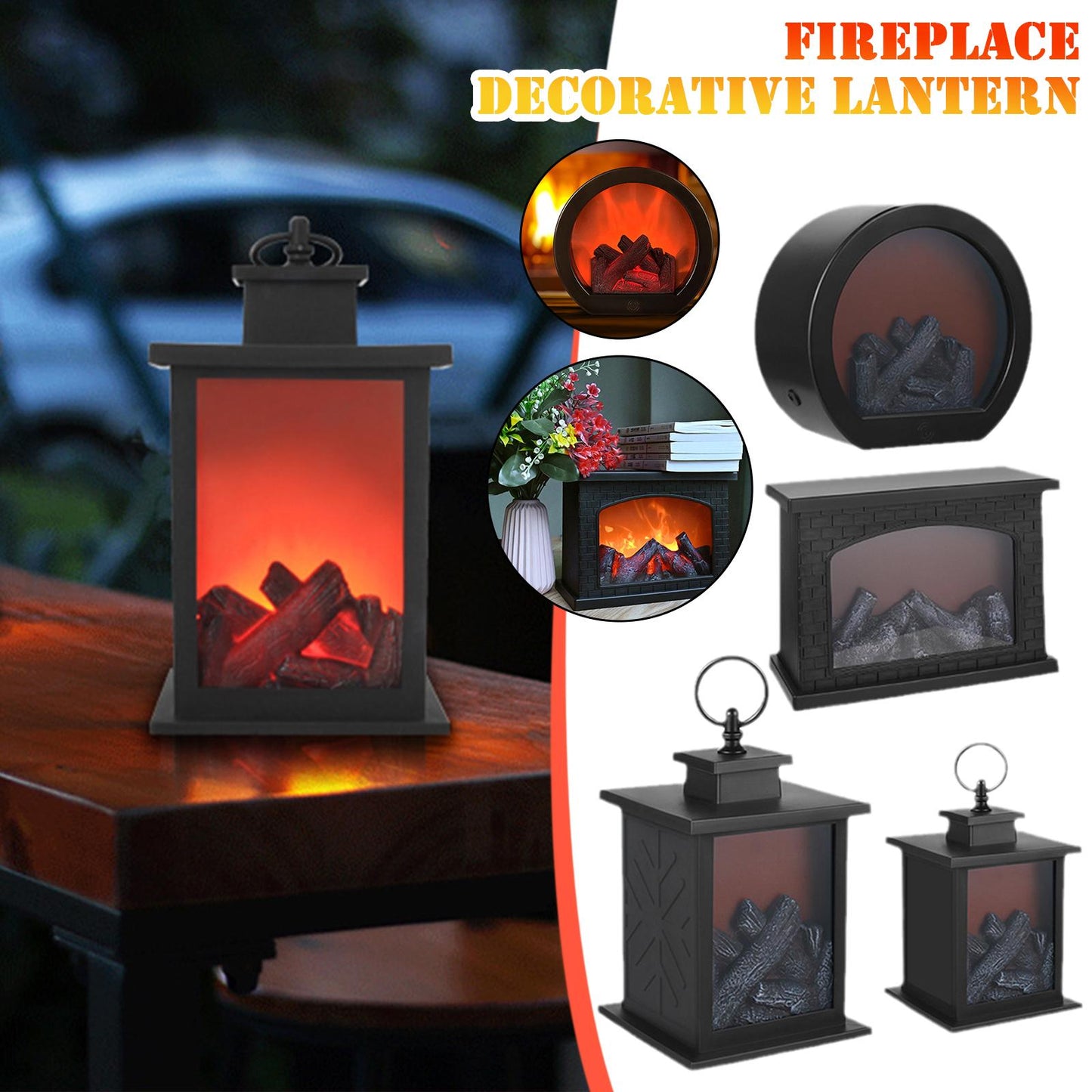 LED Flame Fireplace Lantern Simulation Fireplace Log Flame Effect Lights USB Battery Powered Fireplace Lamp Christmas Ornaments
