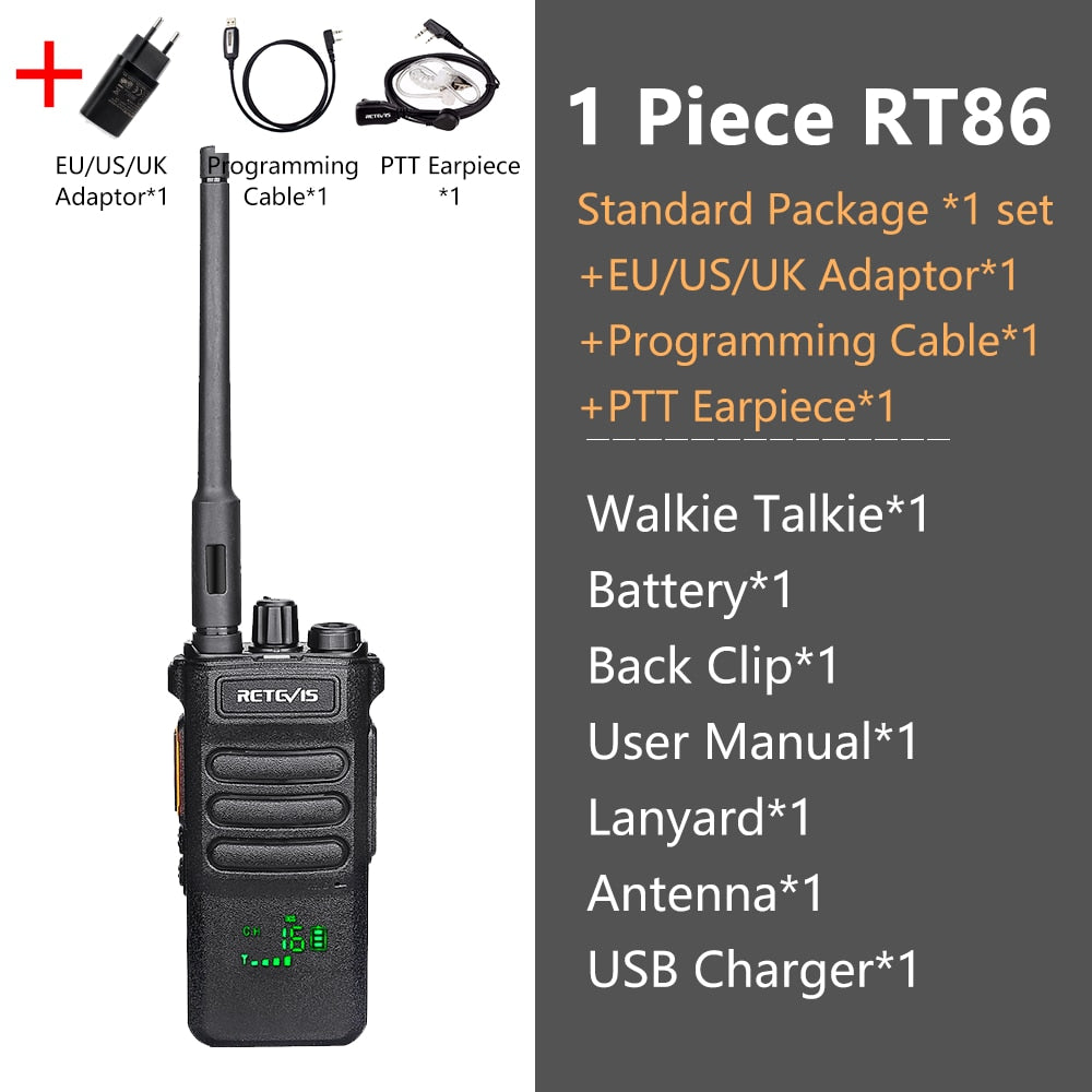 10W Retevis Walkie Talkie Long Range RT86 Walkie-talkies 1/ 2 pcs Two-way radio Powerful Portable Radio Communicator For Hunting