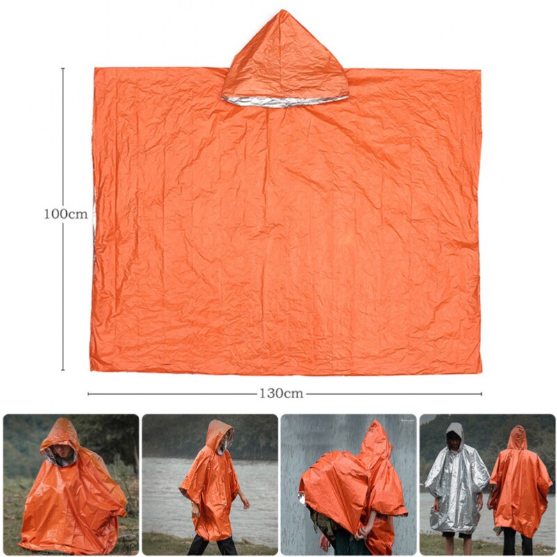 Waterproof Emergency Raincoat Aluminum Film Poncho Cold Insulation Rainwear Blankets Survival Tool Camping Equipment Accessories