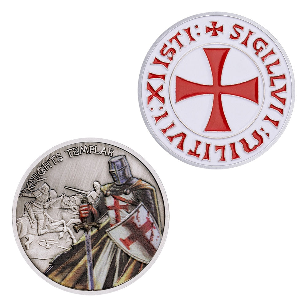 Knight Templar Commemorative Coins Antique Silver Plated Challenge Coin Christian The Crusaders Home Decorations