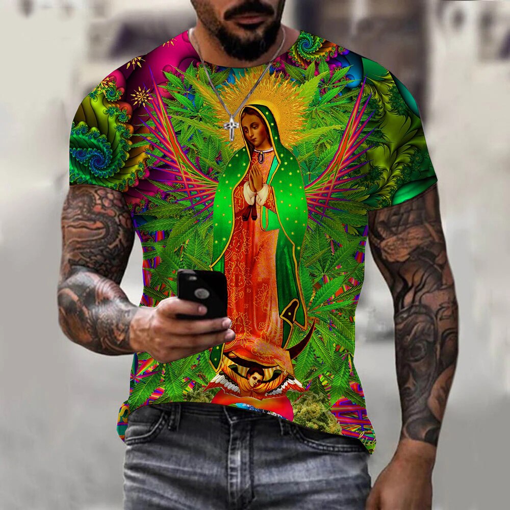 Jesus God Virgin Mary Catholic 2023 New Four Seasons Explosive T-shirt Men&#39;s Casual Fashion 3D Printing God Short Sleeve Church