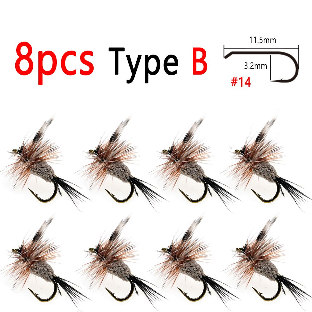 Bimoo 8pcs #14  Barbed Parachute Adams Dry Fly Adams Irresistible Dry Fly Red Humpy Dry Fly Floating Trout Fishing Lures Bait