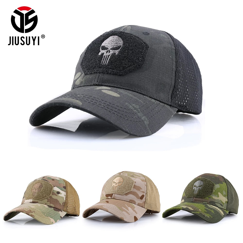 Camouflage Military Tactical Baseball Cap Outdoor Hunting Skull Trucker Hat Mesh Adjustable Snapback Sun Visor Caps Mens Womens