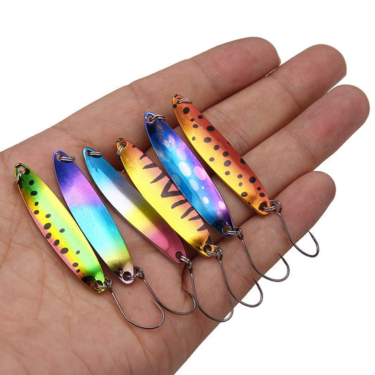 Fishing Spoons Metal Lures, Colorful Casting Fishing Spinner Baits Trout Trolling Spoon Fishing Lures Sharp Hooks Tackle