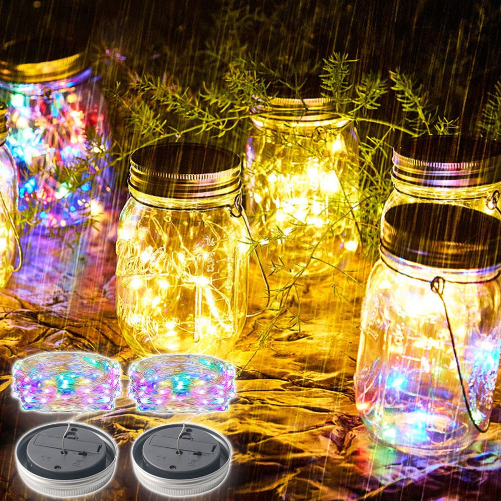 Solar Power Mason Jar Lid Lights LED Waterproof Fairy Light String Lights Garden Decor Christmas Lights Outdoor Wedding Decor