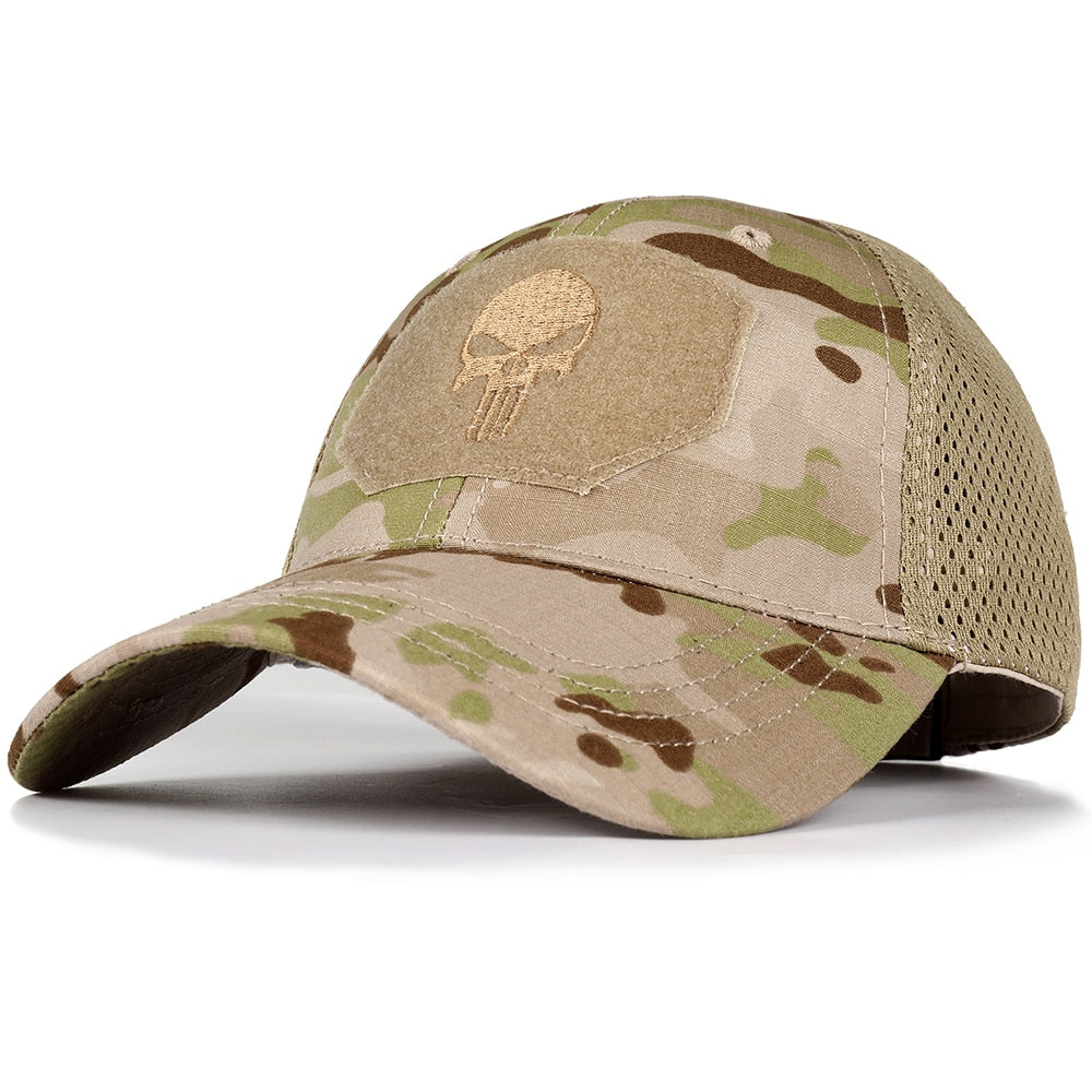 Camouflage Military Tactical Baseball Cap Outdoor Hunting Skull Trucker Hat Mesh Adjustable Snapback Sun Visor Caps Mens Womens