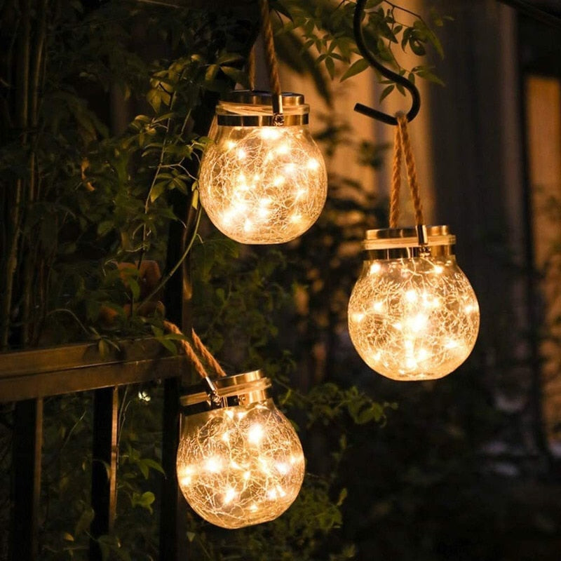 30 LEDs Solar Night Light Crack Ball Glass Jar Wishing Light Outdoor Garden Tree Christmas Decoration Lamp Without Glass Boat