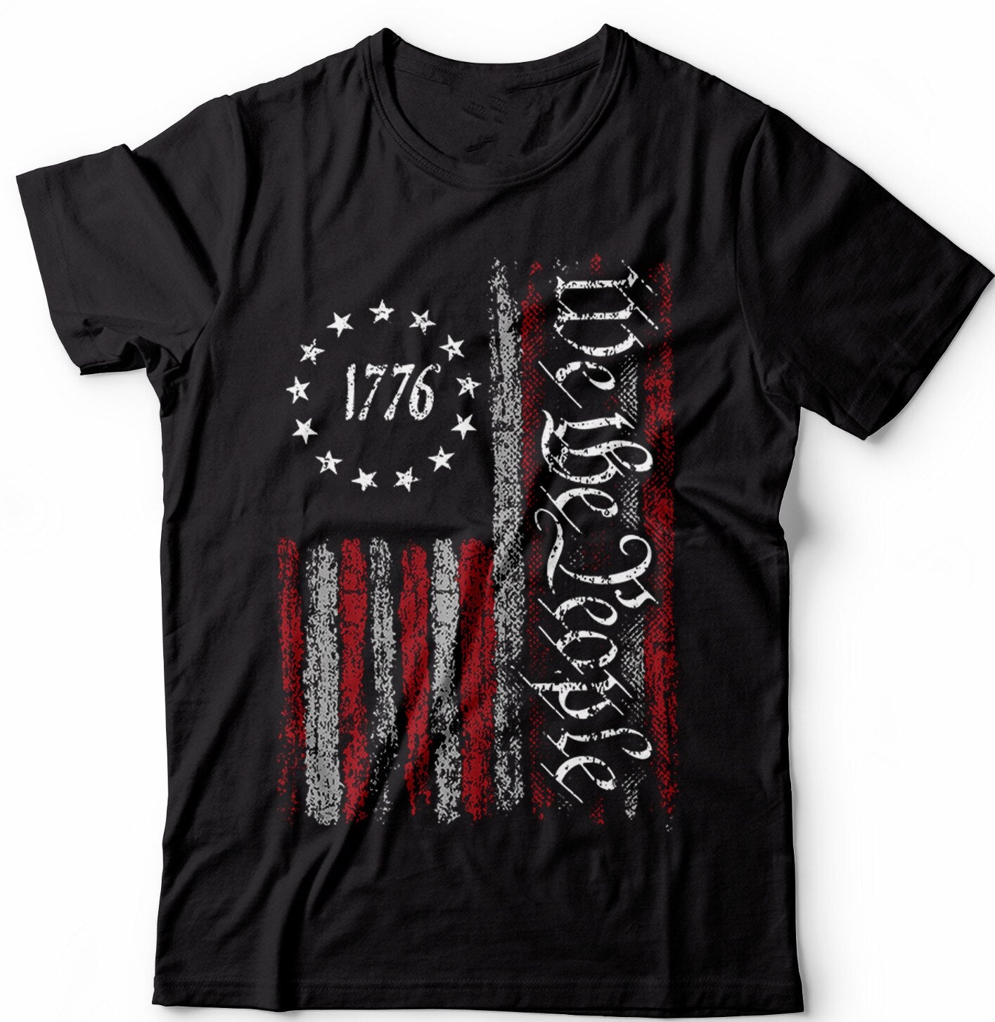 We The People. Vintage 1776 USA Flag Patriotic T Shirt. Short Sleeve 100% Cotton Casual T-shirts Loose Top Size S-3XL