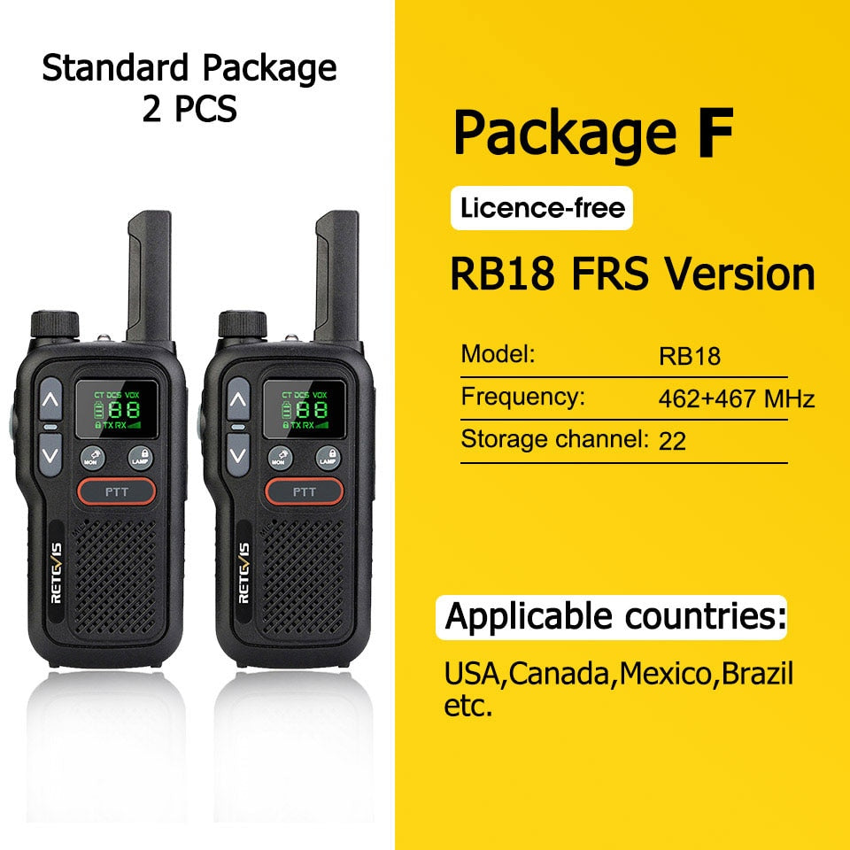 Retevis RB618 Mini Walkie Talkie Rechargeable Walkie-Talkies 1 or 2 pcs PTT PMR446 Long Range Portable Two-way Radio For Hunting