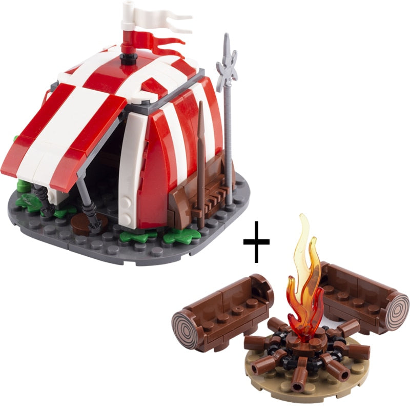 Medieval Castle Wall Model Building Blocks Ancient Military Siege Weapons Tent Watchtower Chariot Bonfire Carriage Bricks Toys