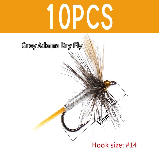 Wifreo 6/10pcs Adams Fly #14 Parachute Dry Fly Artificial Trout Fishing Lure Bait Adult Mayfly flying Caddis or Midge
