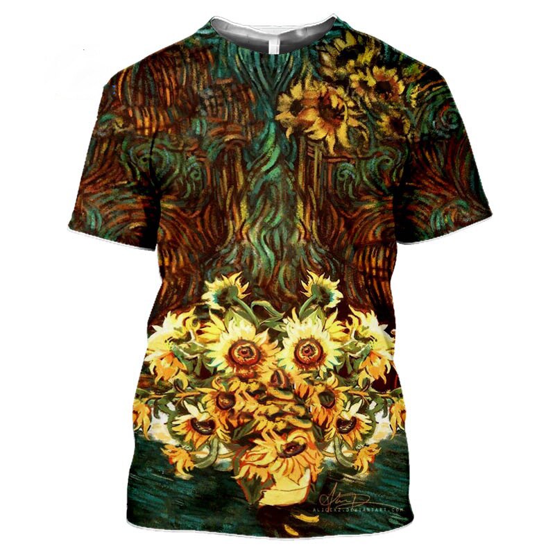 2022 Starry Night T-shirt Men Sunflowers T-shirt Vincent Van Gogh 3d Print  Women&#39;s Casual Short Sleeve T Shirt Fitness Top Tee