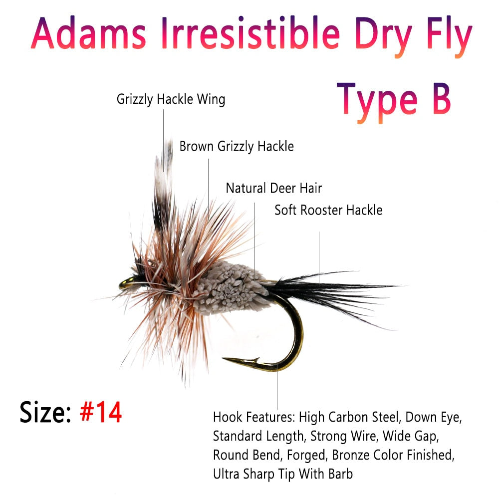 Bimoo 8pcs #14  Barbed Parachute Adams Dry Fly Adams Irresistible Dry Fly Red Humpy Dry Fly Floating Trout Fishing Lures Bait