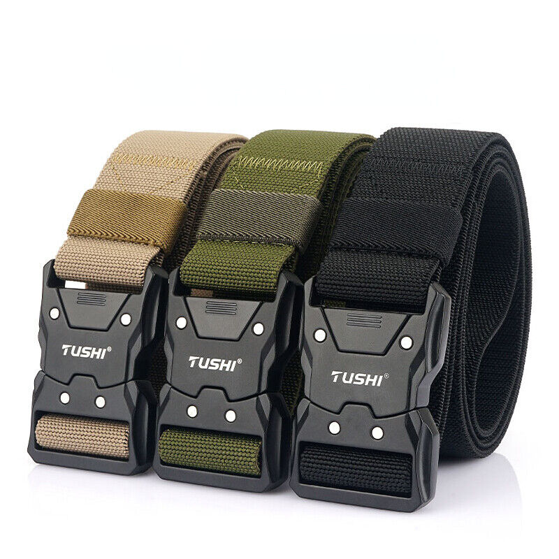Men&#39;s Military Tactical Belt Elastic Belt Alloy Quick Release Buckle Stretch Genuine Tactical Belt Military Belt Gun Belt