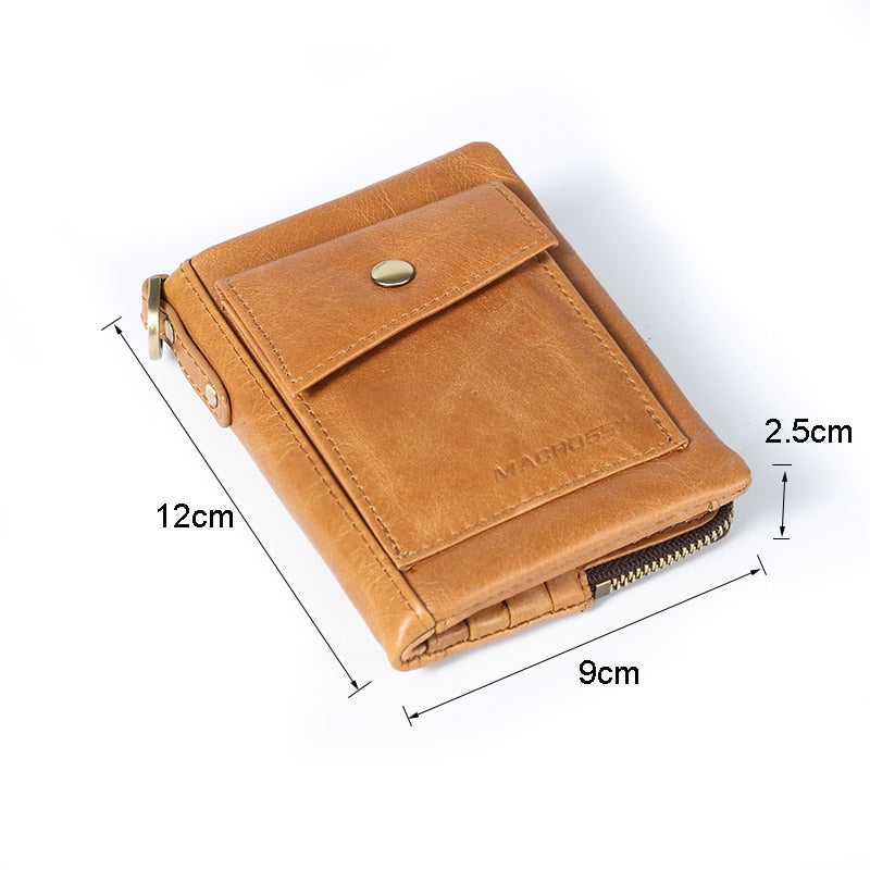 New RFID Protection Genuine Leather Men Wallet Coin Purse Small Short Card Holder Chain PORTFOLIO Portomonee Male Walet Pocket