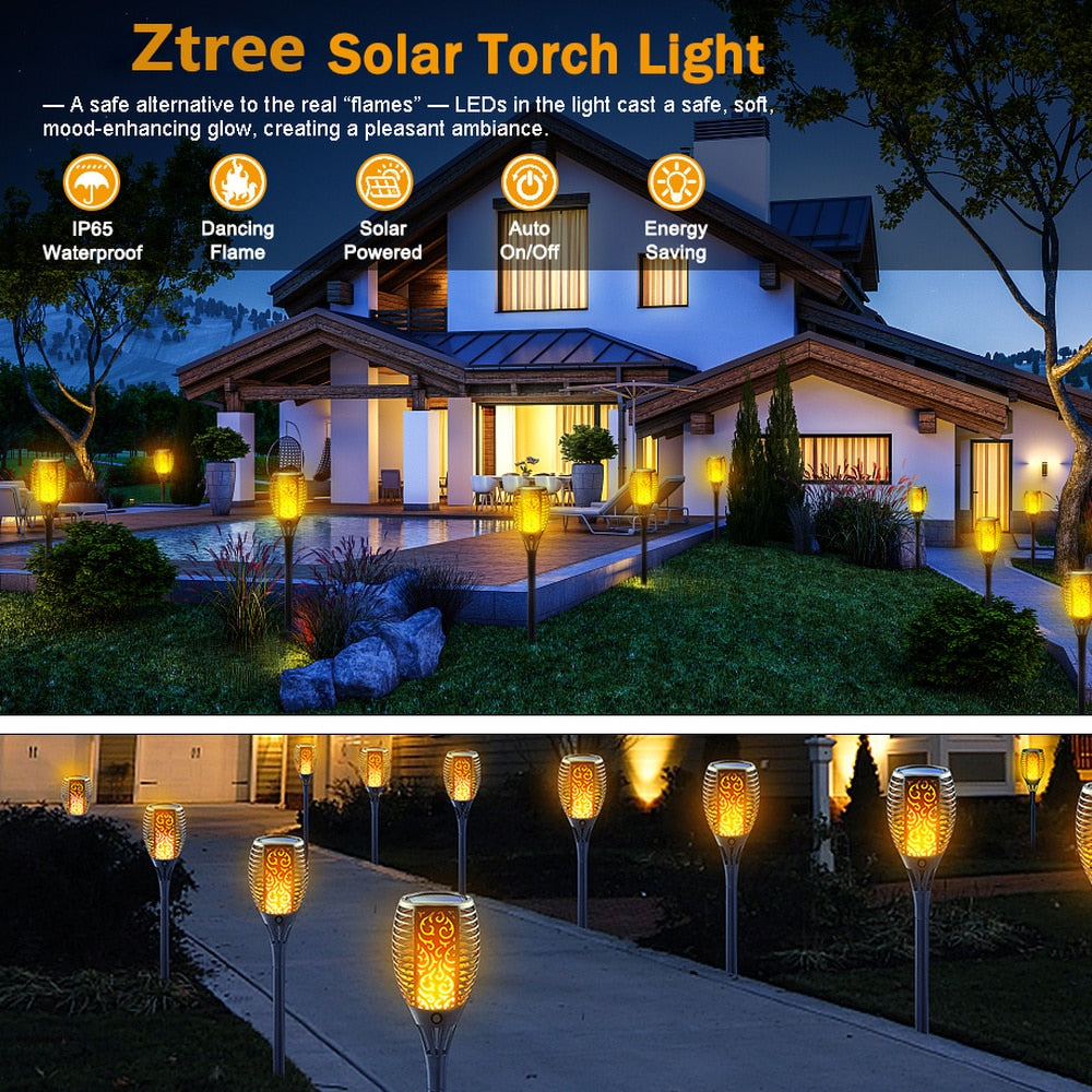 Outdoor Led Solar Lights Flickering Dancing Flame Torch Solar Lighting Waterproof Lamp For Garden Decoration Landscape Lawn Path