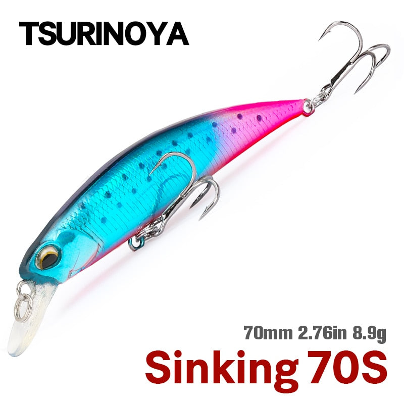 TSURINOYA NEW Sinking Minnow Fishing Lure DW75 Jerkbait Wobbler 70S 70mm 8.9g Freshwater Bass Trout Fishing Lure Hard Bait