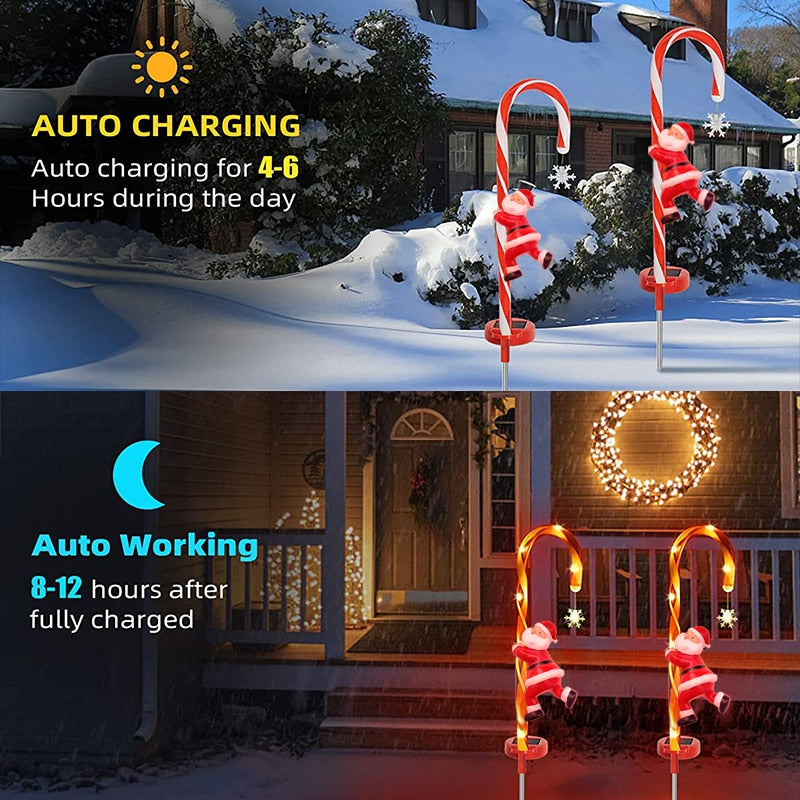 Christmas Solar Outdoor Lights LED Waterproof Solar Santa Claus lamps Holiday Gift Garden Waterproof Christmas Candy Decoration