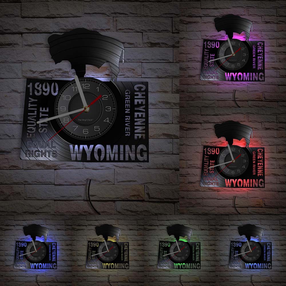 Equality State Equal Rights Wyoming State Wall Clock Cheyenne Green River Wall Art Retro Vinyl Record Wall Clock USA Travel Gift