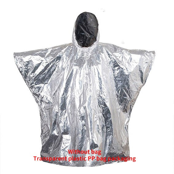 Emergency Water Proof Raincoat Aluminum Film Disposable Poncho Cold Insulation Rainwear Blankets Survival Tool Camping Equipment