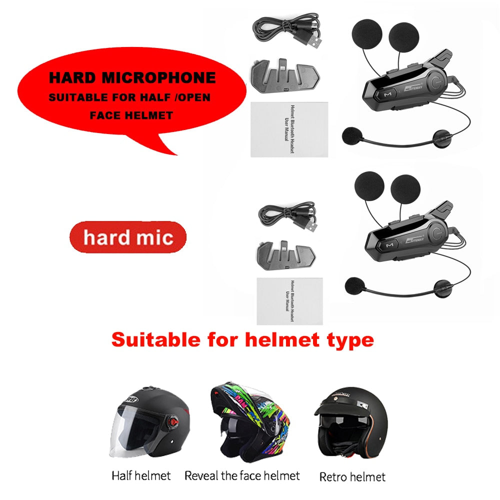 Bluetooth Motorcycle Intercom Helmet Headset For 2 Rider Intercomunicador Moto Wireless Handsfree-call Walkie Helmet Talkie