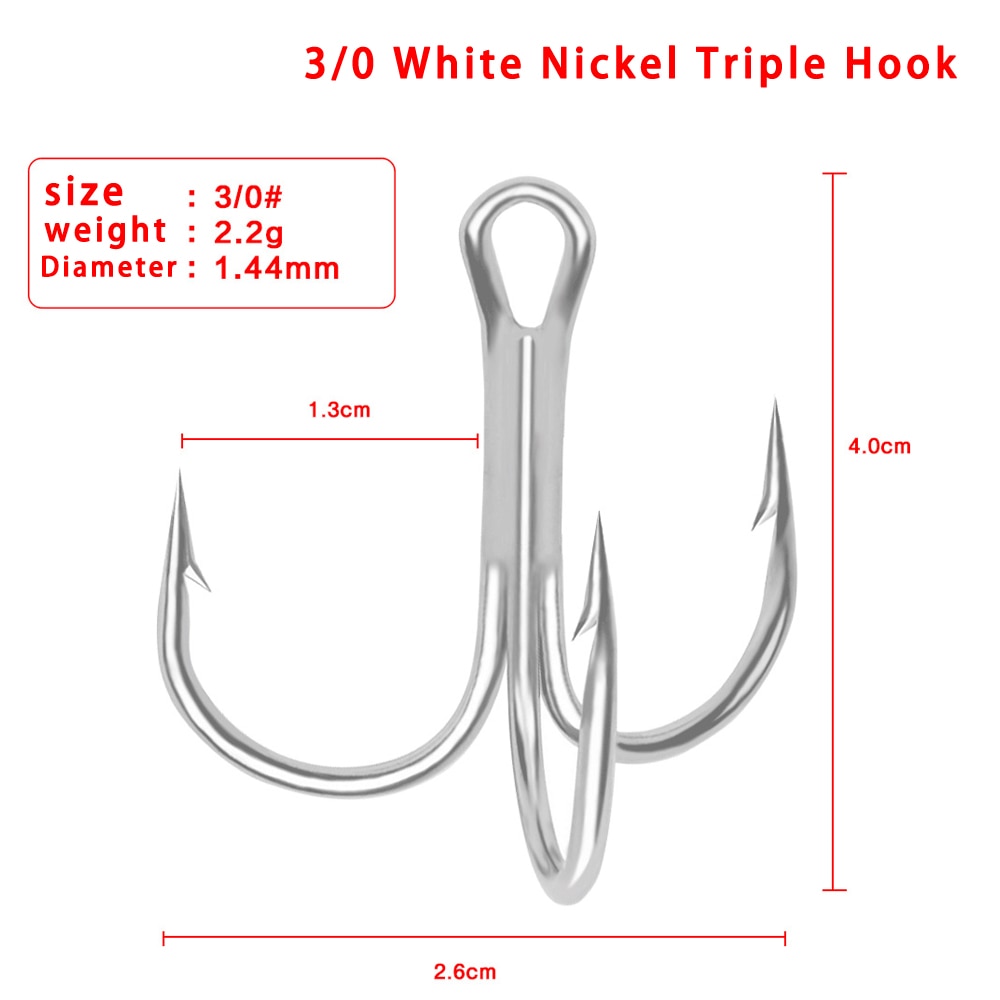 ORJD 50pcs Fishing Hooks Quality Nickel Triple Hook Size 1#-12# Anchor Hook Barbed Treble Hook High Carbon Steel Fishing Tackles