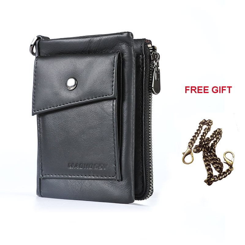 New RFID Protection Genuine Leather Men Wallet Coin Purse Small Short Card Holder Chain PORTFOLIO Portomonee Male Walet Pocket