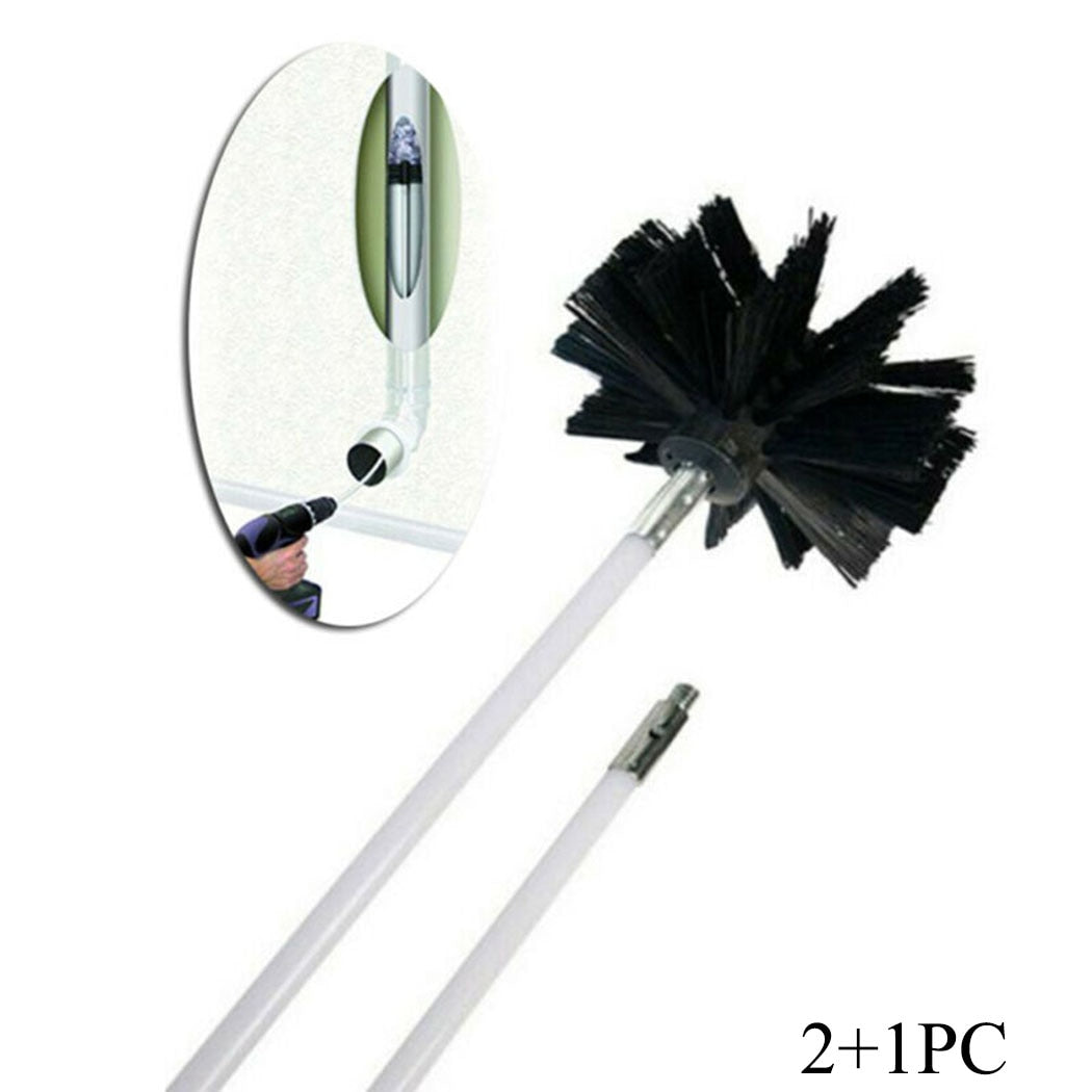 Fireplace Brush head Flue Cleaning System + 2 Rods Accessories Chimney Sweeping Cleaner Brush Flexible Spare parts