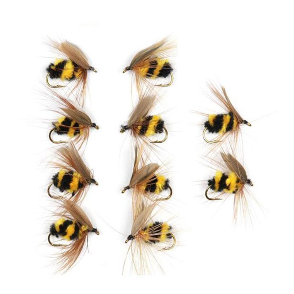 10Pcs Insect Hook Bait Random Color Bumble Bee/Ant Bionic Bait Fly Trout Fishing Lures Artificial Bait Fishing Bait Treble Hooks