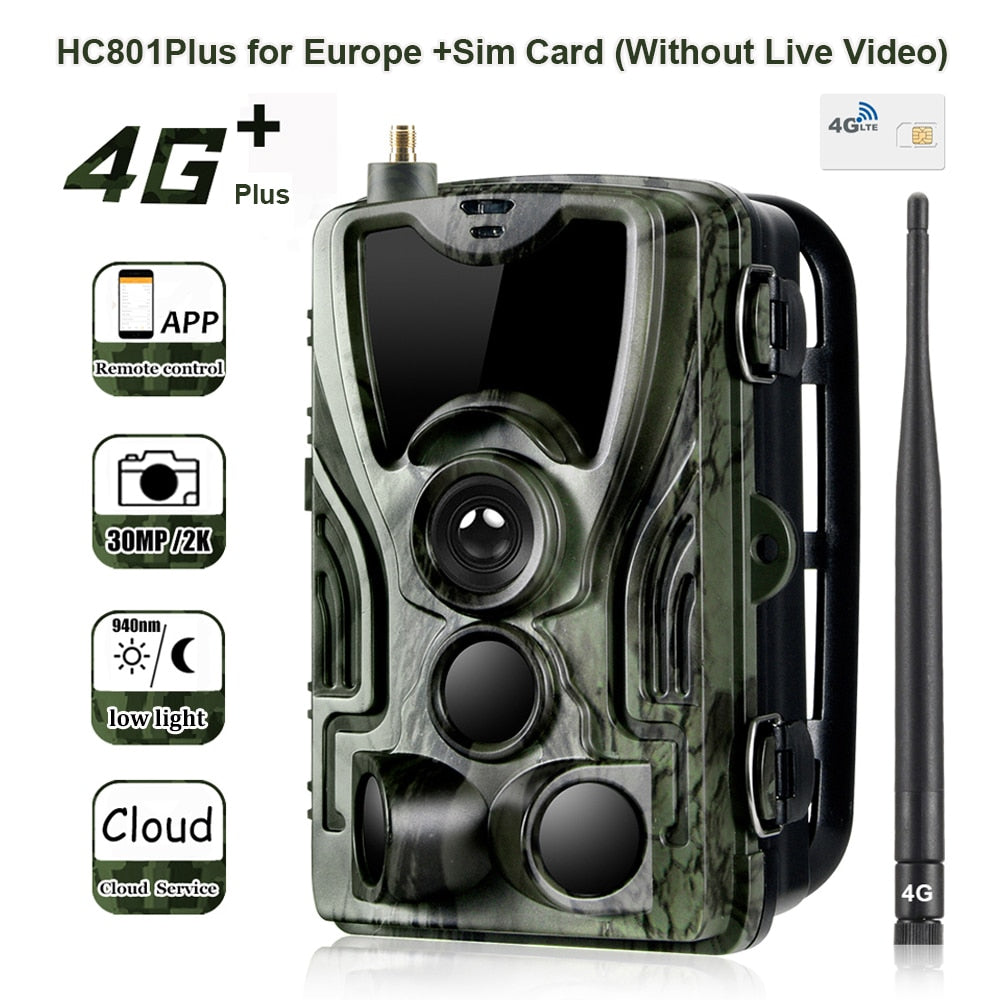 Free APP Trail Camera Cloud Service 4G Wildlife Hunting Surveillance Cellular Mobile 30MP 2K Wireless Cameras HC801Plus