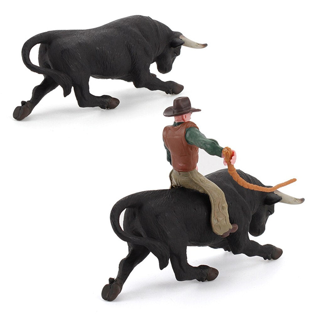 Simulated Bullfight Action Figure Cowboy Figurines Fun Toys Models for Kids Children Buffalo Cow Figures Collection Toys Gifts