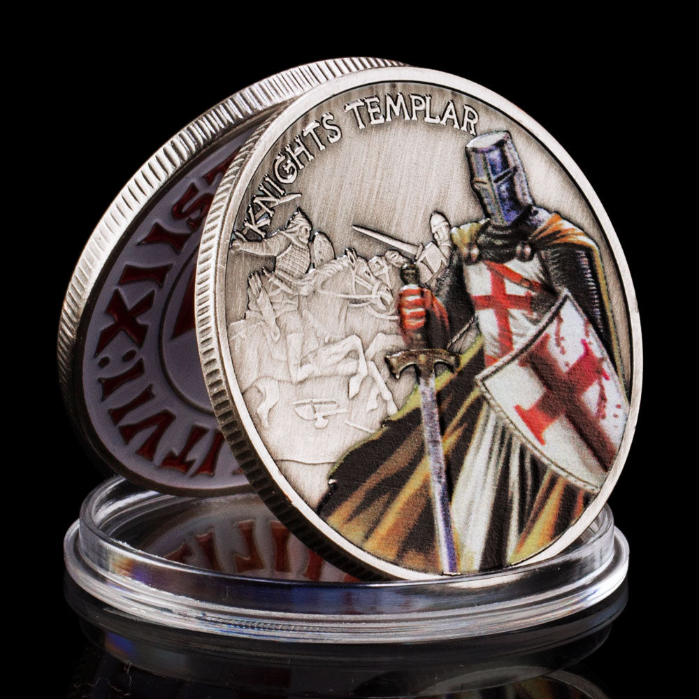 Knight Templar Commemorative Coins Antique Silver Plated Challenge Coin Christian The Crusaders Home Decorations