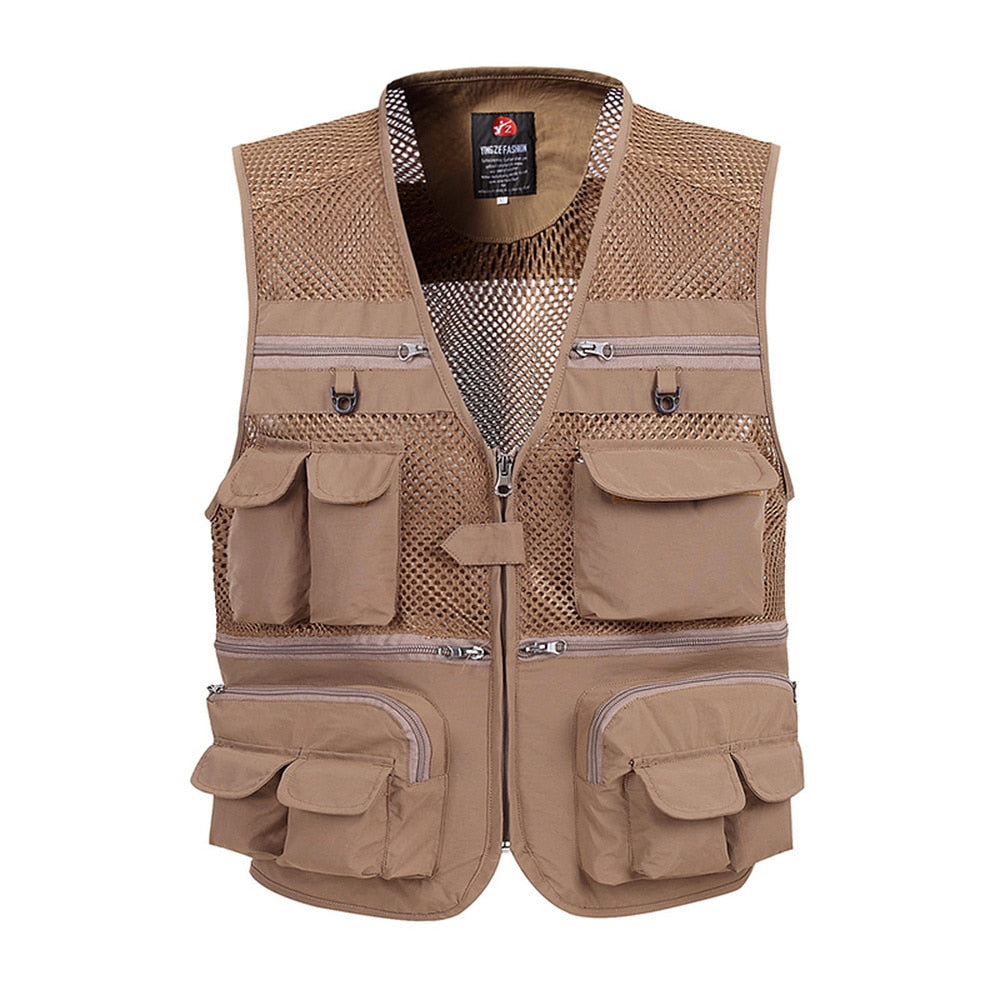 Summer Mesh Vest For Men Spring Autumn Male Casual Thin Breathable Multi Pocket Waistcoat Mens Baggy 5XL Vest With Many Pockets