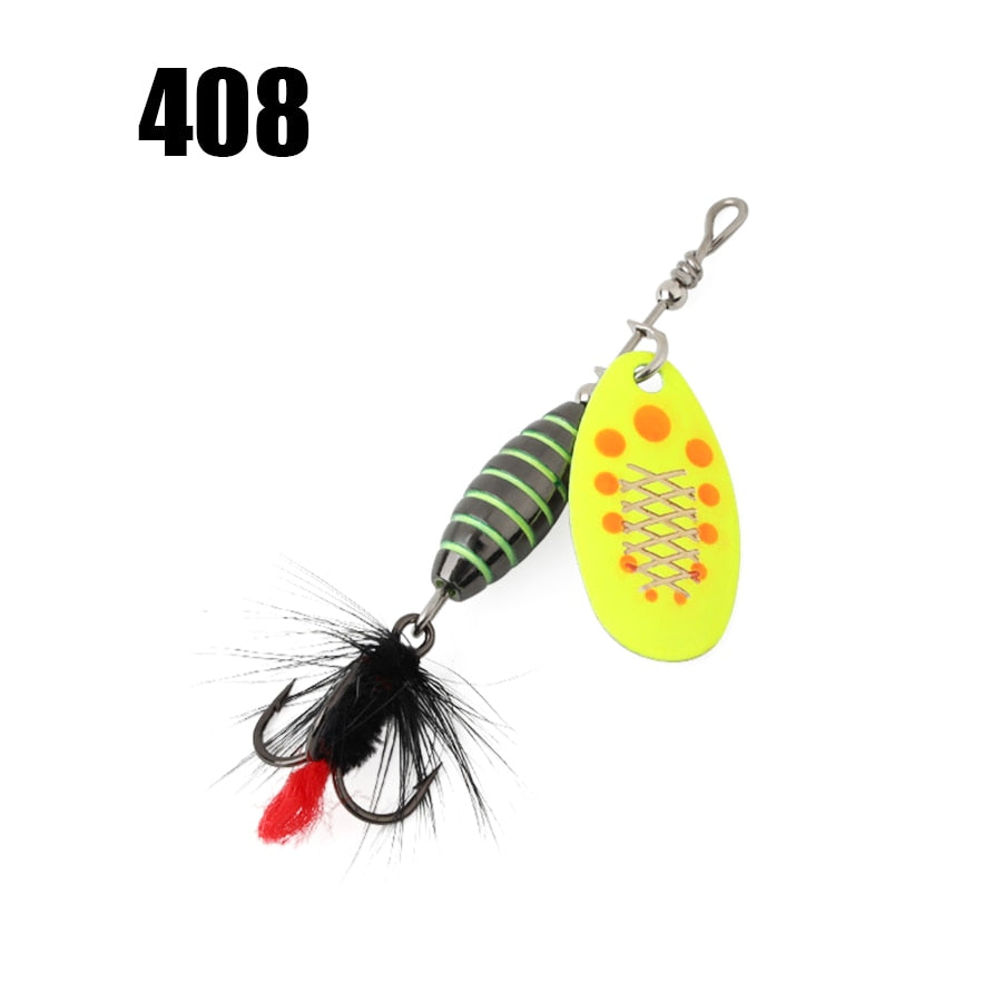 W.P.E 1pcs Spinner Lure 3.7g/5.3g/8.2g/10.5g Bait Metal Brass Spoon Hard Lure Feather Treble Hook Fake Lure Fishing Tackle Pesca
