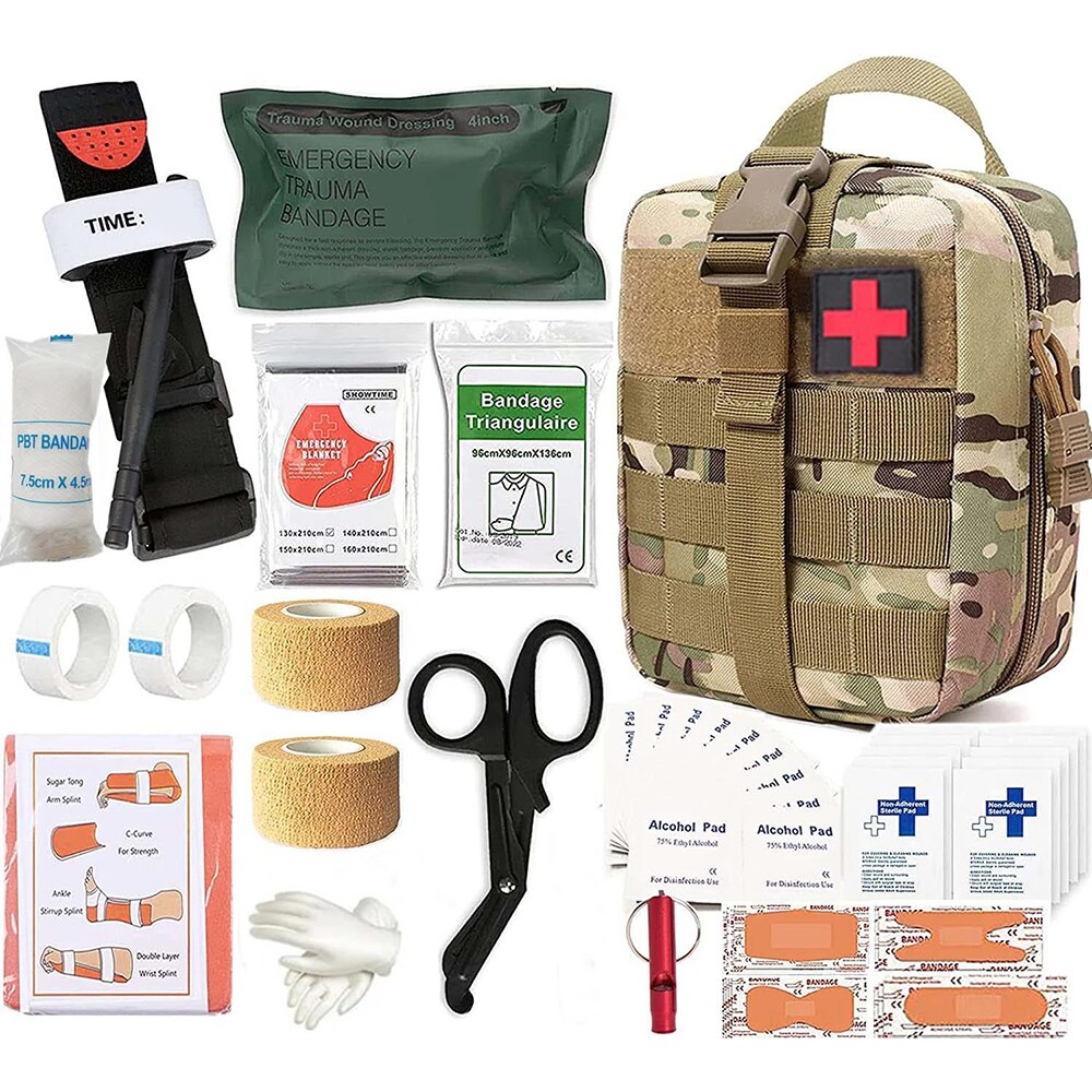38pcs Tactics Survival First Aid Kit Camping Survival Equipment Molle Trauma Backpack Medical Emergency Military Tourniquet