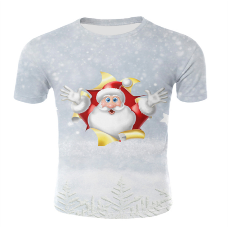 New Year Fashion Christmas Pattern Funny Men&#39;s T-Shirt Casual 3D Print Harajuku Personality Round Neck Fashion Short Sleeve Tops