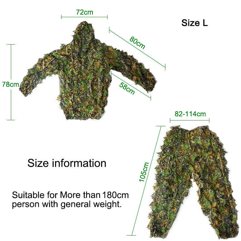 Men Women Kids Outdoor Ghillie Suit Camouflage Clothes Jungle Suit CS Training Leaves Clothing Hunting Suit Pants Hooded Jacket
