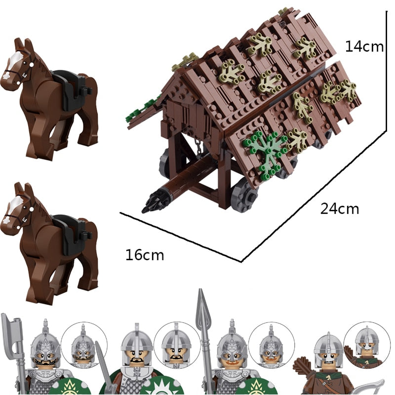 Medieval Castle Wall Model Building Blocks Ancient Military Siege Weapons Tent Watchtower Chariot Bonfire Carriage Bricks Toys
