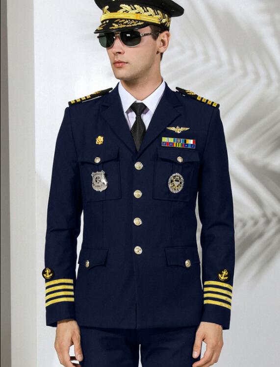 Blue US Navy Uniform Officer Suit Sping Military Crew Yacht Captain Men