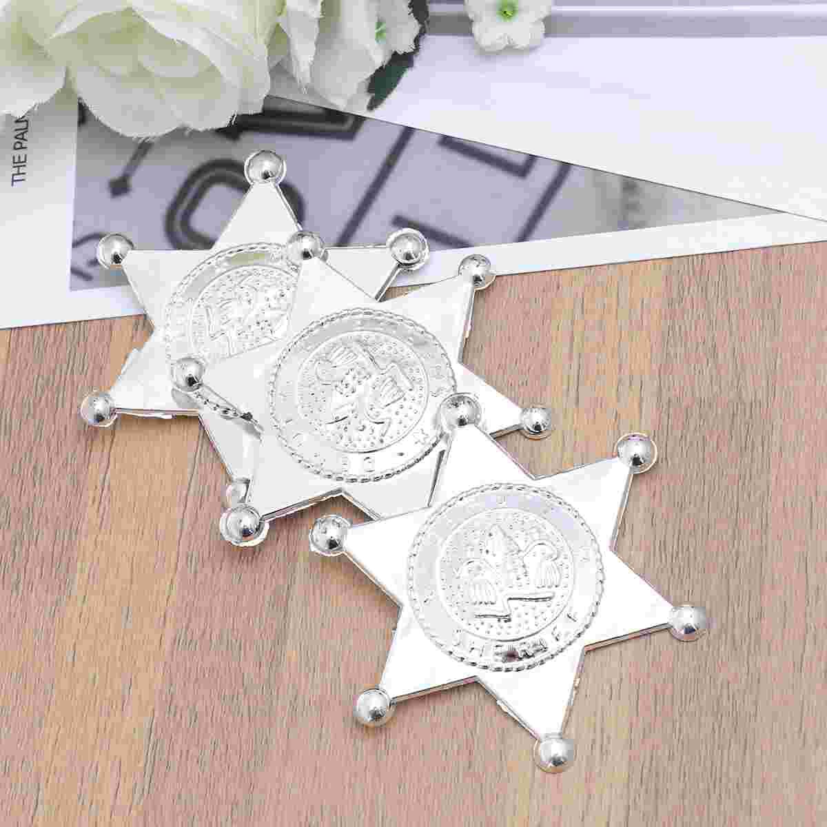 12pcs Hexagonal Star Badges Playing Deputy Sheriff Name Tags Brooches House for Bag Party Cowboy Costume