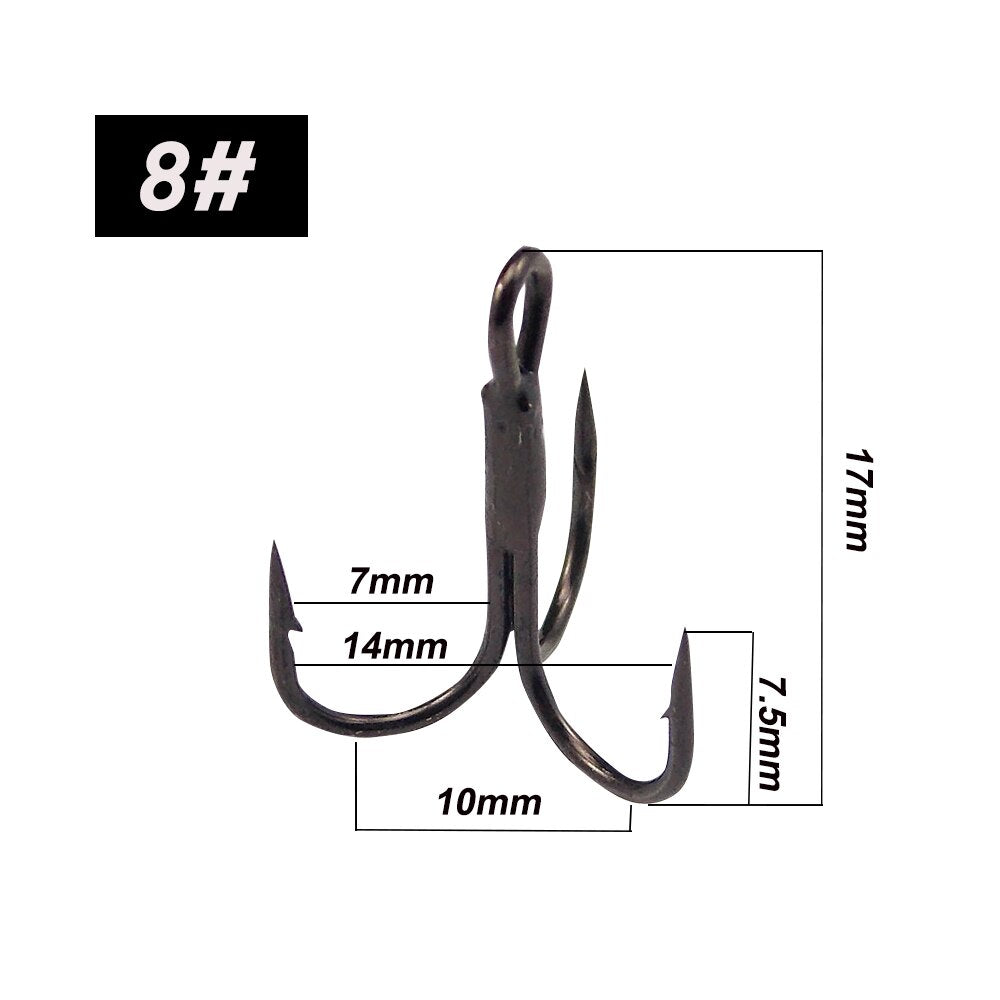 ESFISHING 12pcs Fishing Hook Carbon Steel Barbed Fishhooks Super Sharp Triple Hooks Sea Tackle Accessories with Box